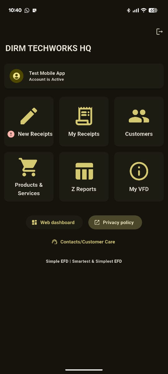 onlineEFD Mobile App Dashboard